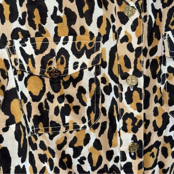 Tory Burch Leopard Print Long Sleeve Button Front Gold Buttons Sz 2 MobWife - Picture 7 of 15